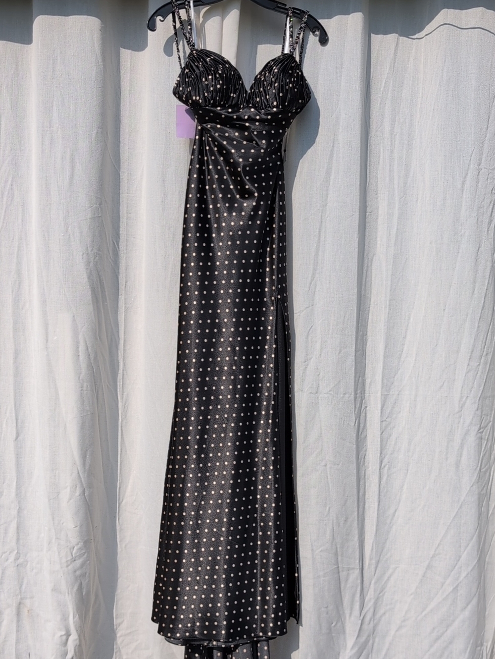 Black Polka Dot Satin Dress with Ivory Dots